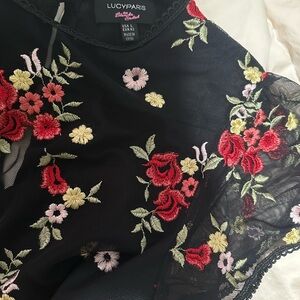 Lucy Paris Black Mesh dress with Floral Embroidery